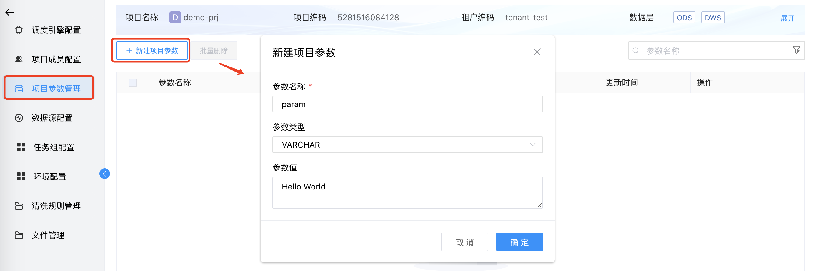 项目参数