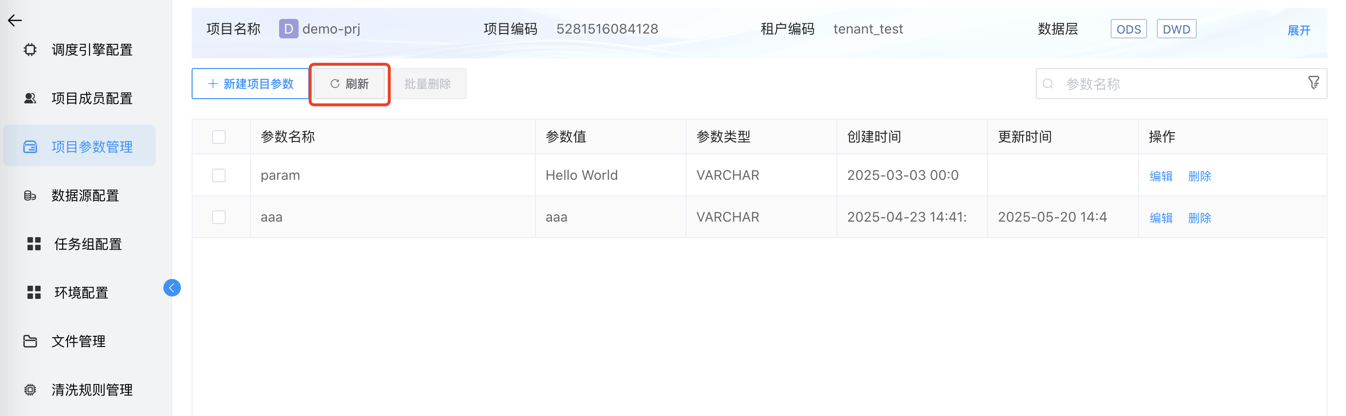 项目参数